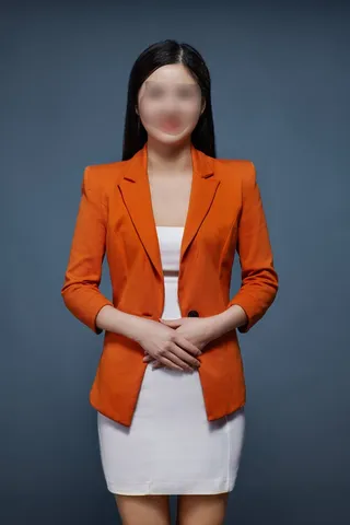 橙色正装女性白色裙子职业装