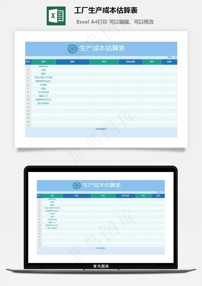 工厂生产成本估算表