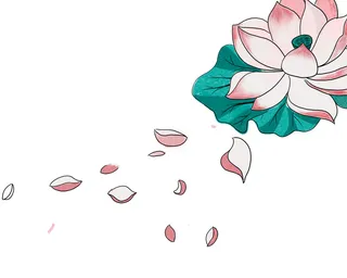 国潮中国风手绘荷花莲花荷叶莲藕植物花卉装饰插画PSD设计素材