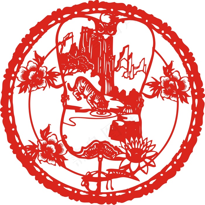 虎年吉祥剪纸图案矢量素材