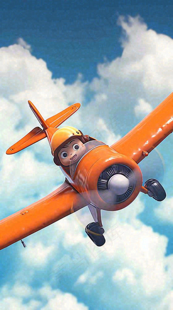 卡通少年男孩飞行飞机玩耍，可爱儿童节，天空白云