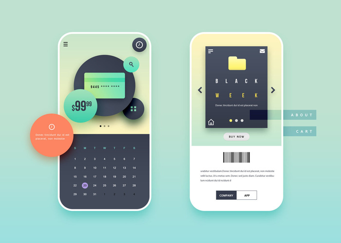 UI多页面包装展示手机APP交互界面样机长图概念PSD设计模板