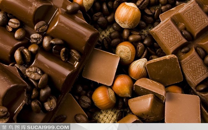 巧克力桌面壁纸-榛子和咖啡豆