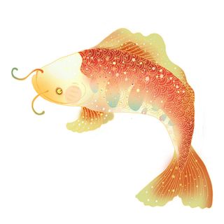 手绘烫金国潮中国风卡通锦鲤鱼金鱼插画装饰元素PSD设计素材