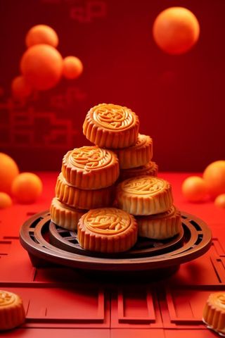 中秋月饼中国红摄影图