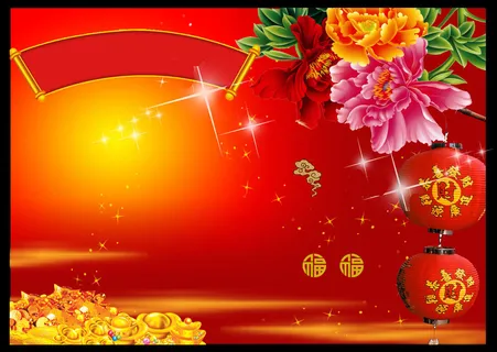 牡丹花财宝红色背景