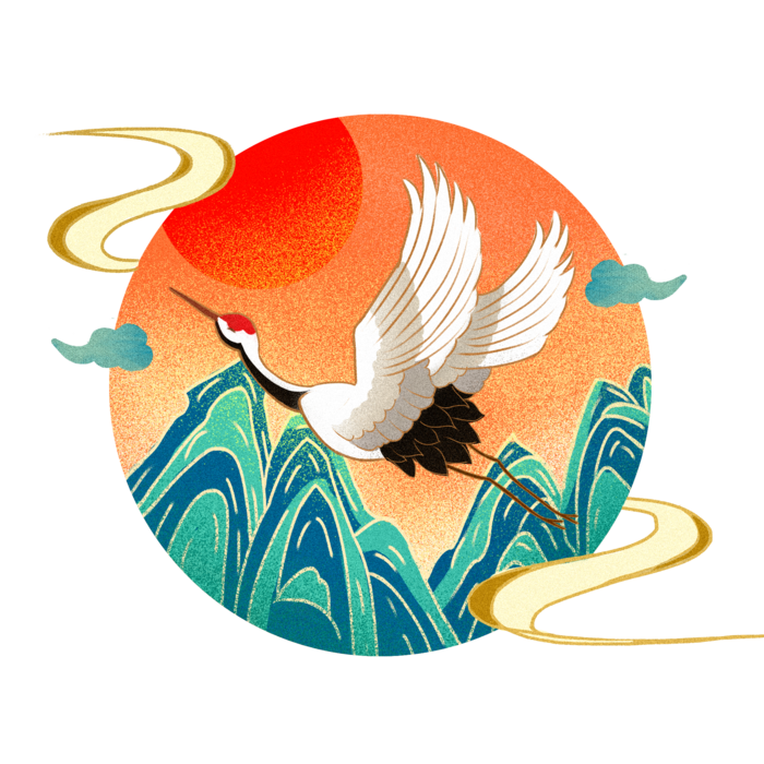 国潮仙鹤插画免扣素材设计素材