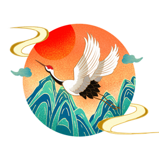 国潮仙鹤插画免扣素材设计素材