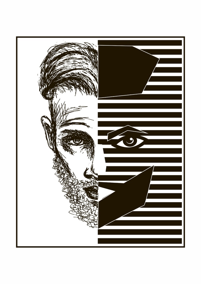 大叔抽象 条纹线稿