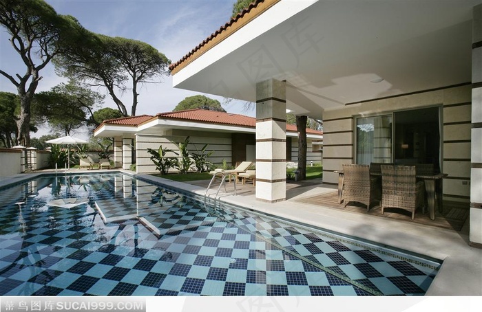 郊外的度假平房与游泳池(2)