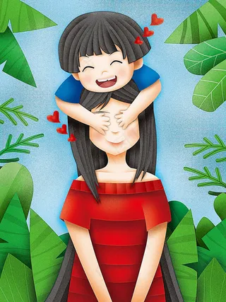 手绘卡通母亲节插画漫画素材