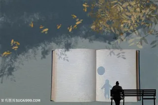 老人寻找书中的童真手绘插画背景