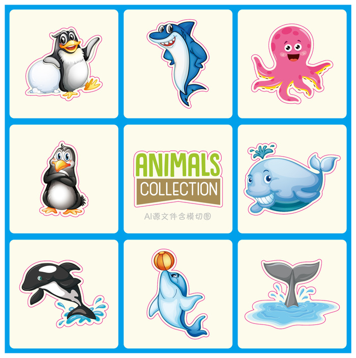 卡通动物不干胶标签贴纸