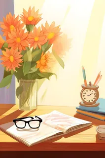 鲜花阳光书籍温馨唯美背景