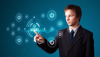 触摸科技按键的商务男士