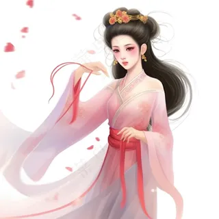 古风古装少女仙气粉色衣裙插画免抠