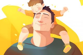 父亲和肩上的孩子背景