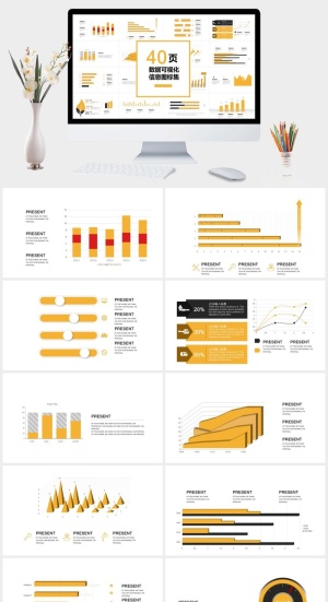 四十页数据可视化信息图标集PPT模板预览图