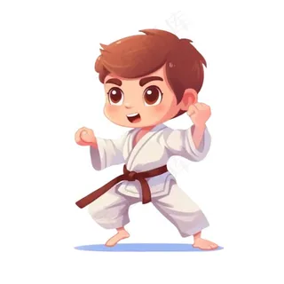 跆拳道男孩插画免抠