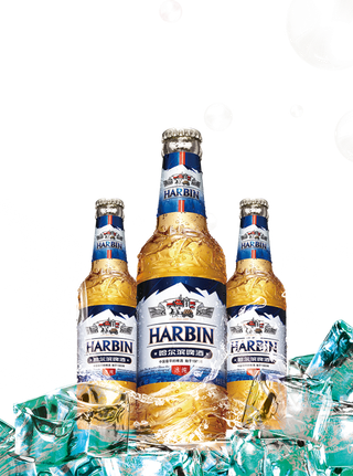 免抠哈尔滨啤酒，产品实物，冰水，酒水，啤酒节，冰爽啤酒