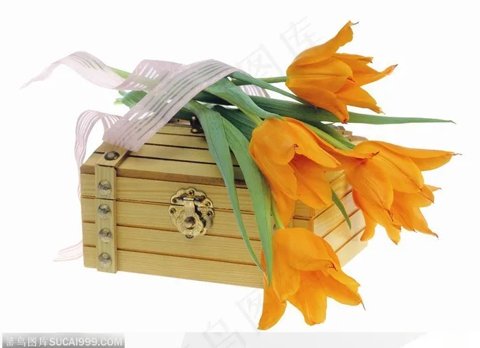花饰小品-木盒上的黄色百合花