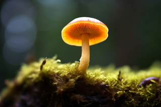 苔藓上生长着一个蘑菇细节特写摄影图