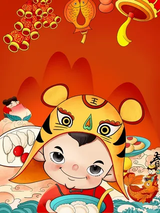 虎年中国风萌虎插画