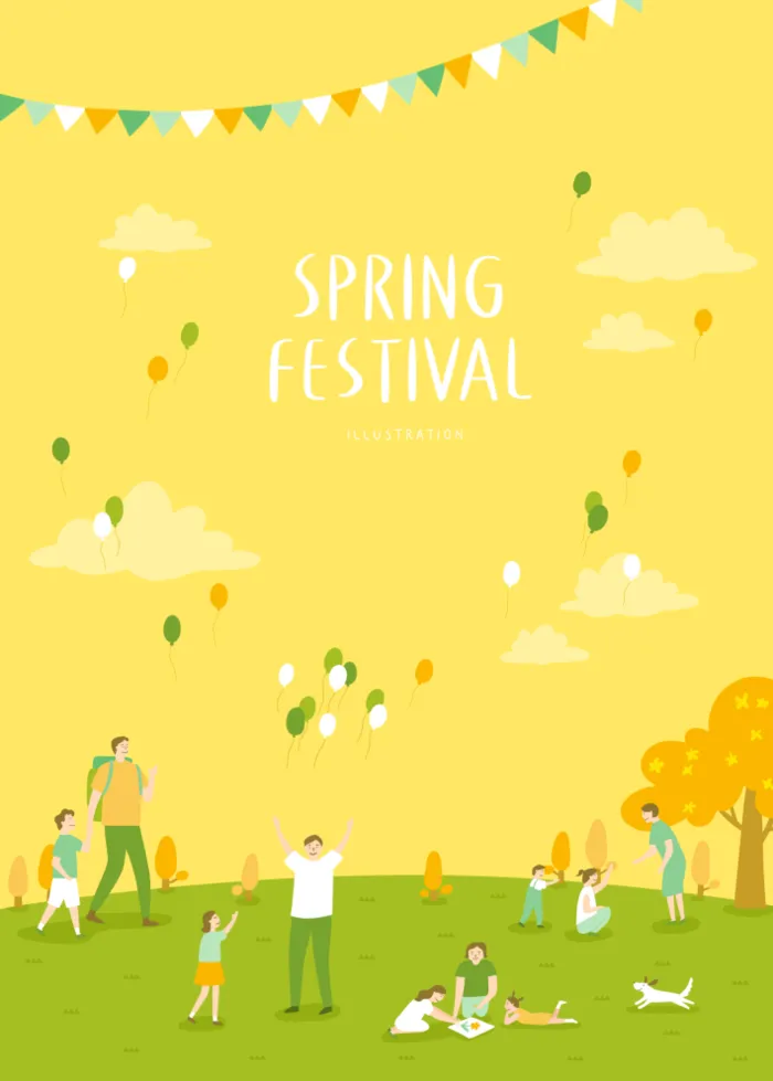 春天插画psd模版下载