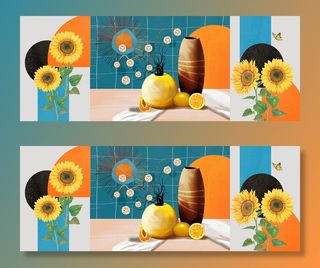 油画静物三联画