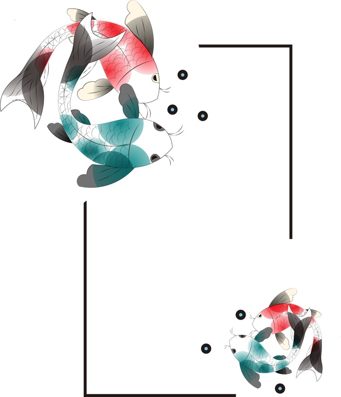 中国风手绘锦鲤边框矢量图 