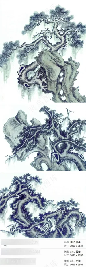 古树奇石水墨国画素材 古树奇石水墨国画素材