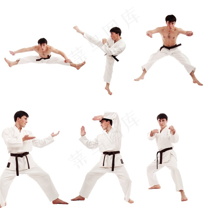 各种动作的跆拳道选手