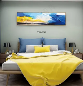 大气时尚家居室内装饰场景卧室床铺壁画背景图背景效果图现代简约抽象画