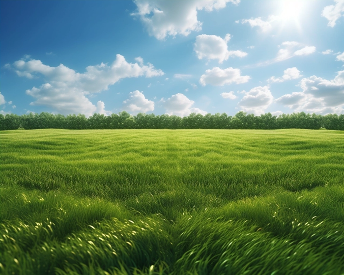 蓝天白云阳光明媚的绿油油的绿草摄影图