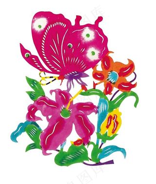 鲜花蝴蝶剪纸图片