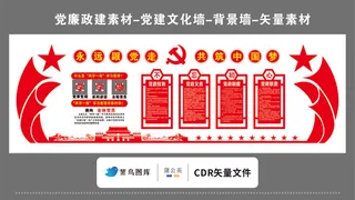 党建文化墙党建素材CDR预览图红色背景永远跟党走两学一做中国梦