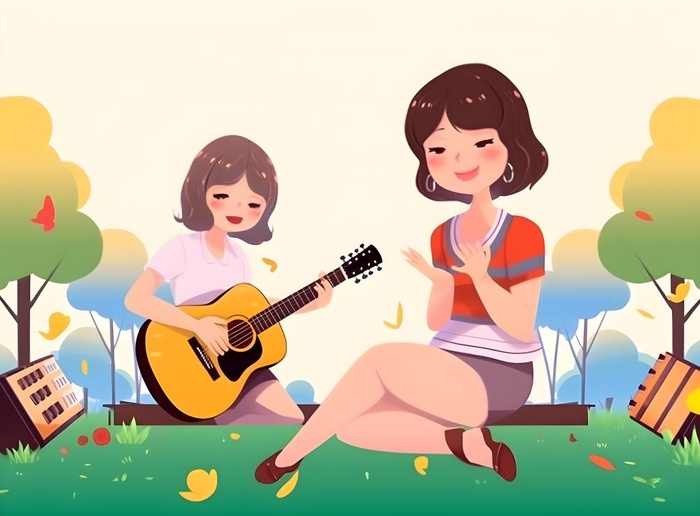 夏日音乐会孩子吉他背景(3600x2655)