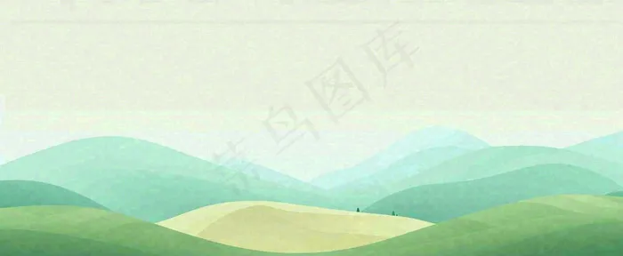 春天手绘绿色山坡春分，踏青，春游(1712x704)