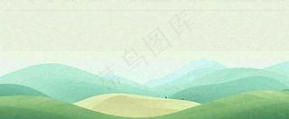 春天手绘绿色山坡春分，踏青，春游