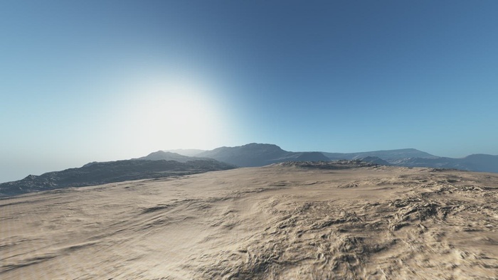 在晴朗的天空中在沙漠中低飞