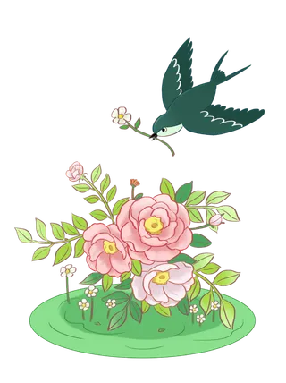 清明元素卡通春天清明节晚春绿色