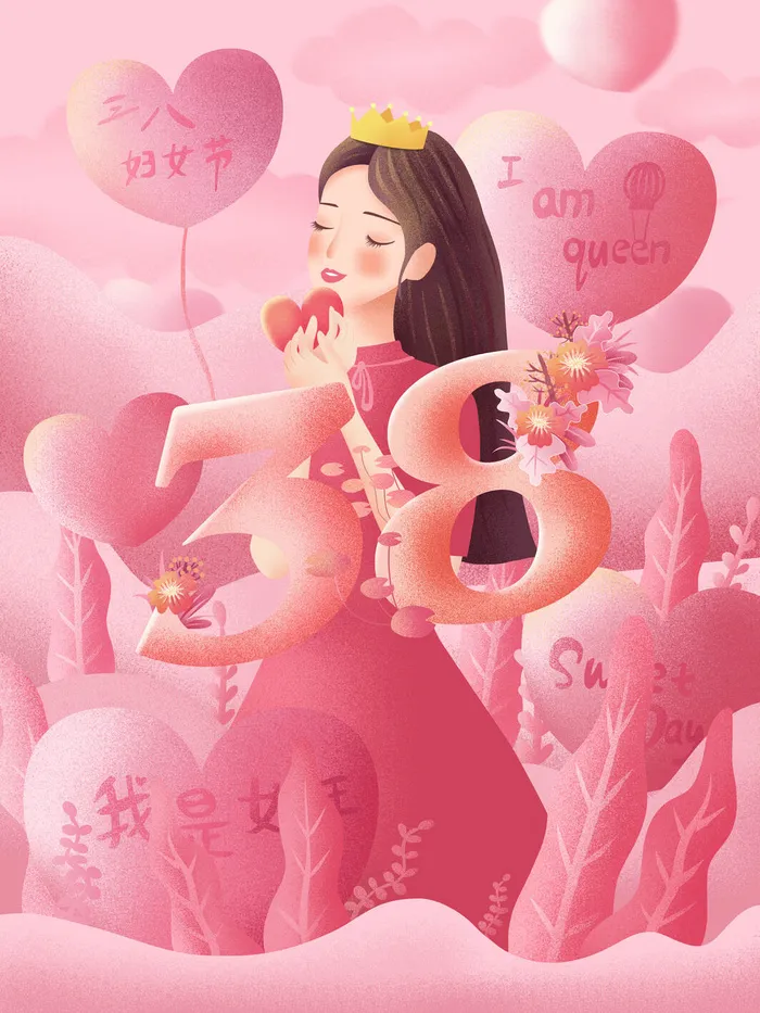 大气妇女节女神女王女生母亲节卡通手绘插图插画海报素材设计模板psd模版下载