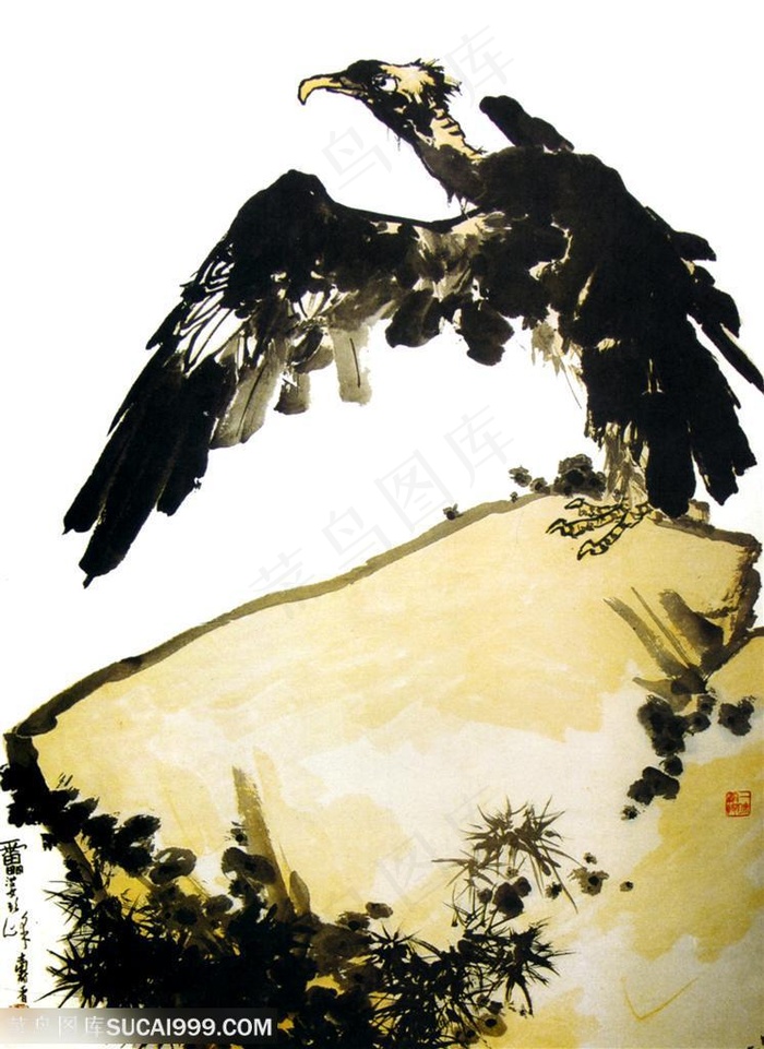 国画名家作品-潘天寿的鹫鹰磐石