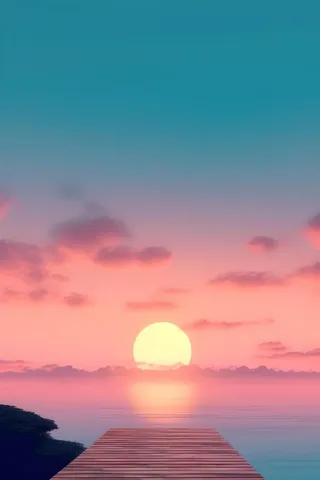 落日山脉青色简约背景