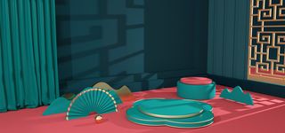 中国风国潮电商促销首页海报C4D背景图3D场景立体设计PSD素材模板