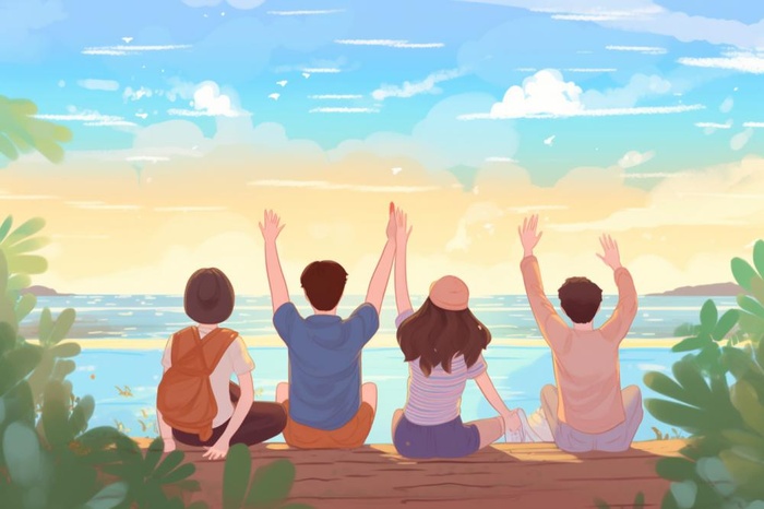 海边旅行开心人群背景
