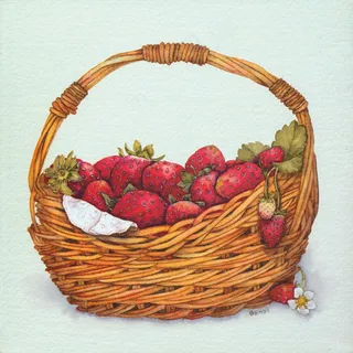草莓竹篮高清艺术油画 草莓竹篮高清艺术油画