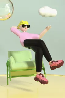 三维夏季卡通人物绿色小清新C4D背景