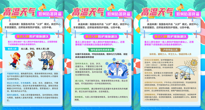 高温天气如何防暑降重点人群海报psd模版下载