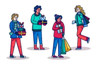 冬天服饰服装冬装穿冬装保暖冬季卡通人物男女装Ai矢量图片素材